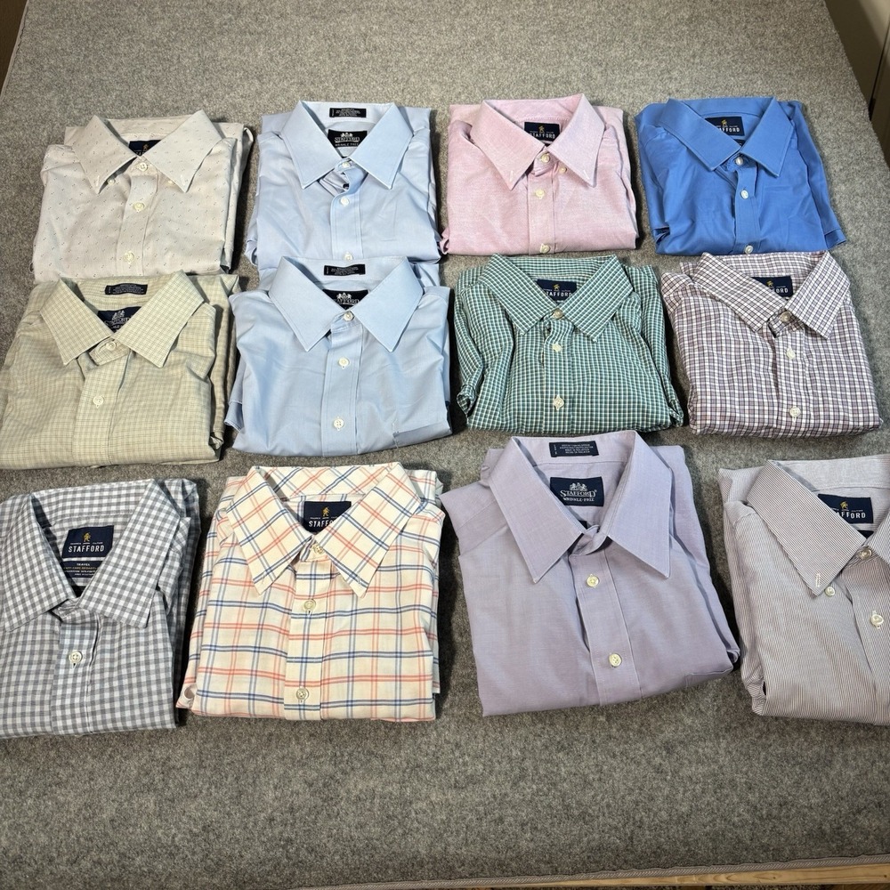 Stafford Dress Shirts Mens Large 16.5 32-33 Lot Of 12 Button Down Casual Bulk